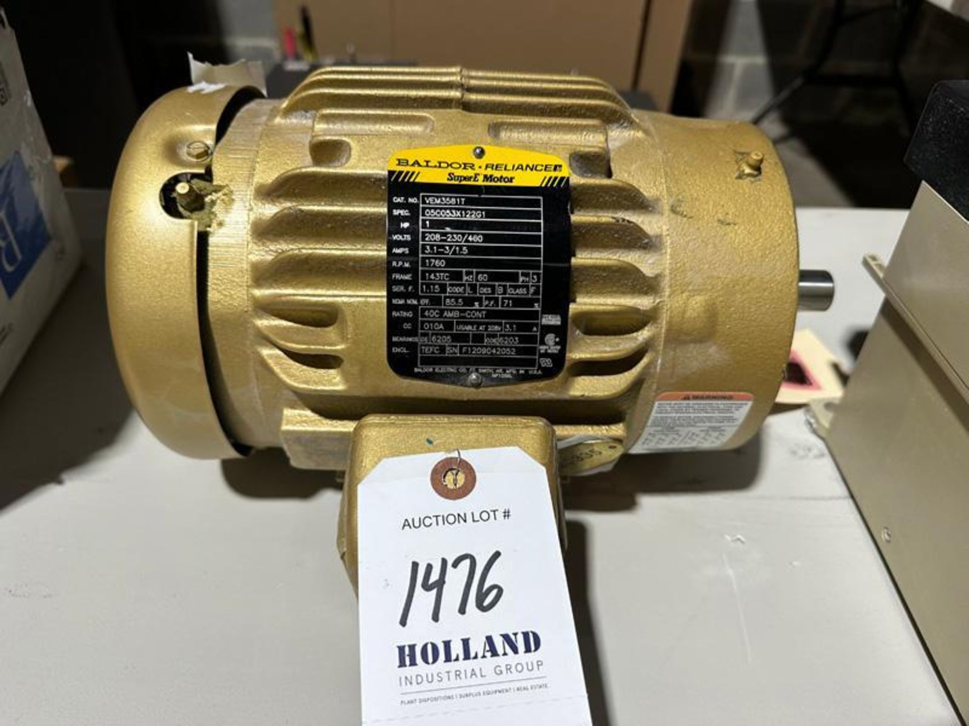 BALDOR VEM3581T-5, 1760RPM, 1HP, 60HZ, 3PH, 143TC, 0524M, TEFC, F1