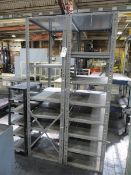 Shelving units, tables, foreman's desk, work bench with vise etc.