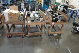 Contents of (3) Carts Consisting of Assorted Small Motors, Pumps, and Accessories