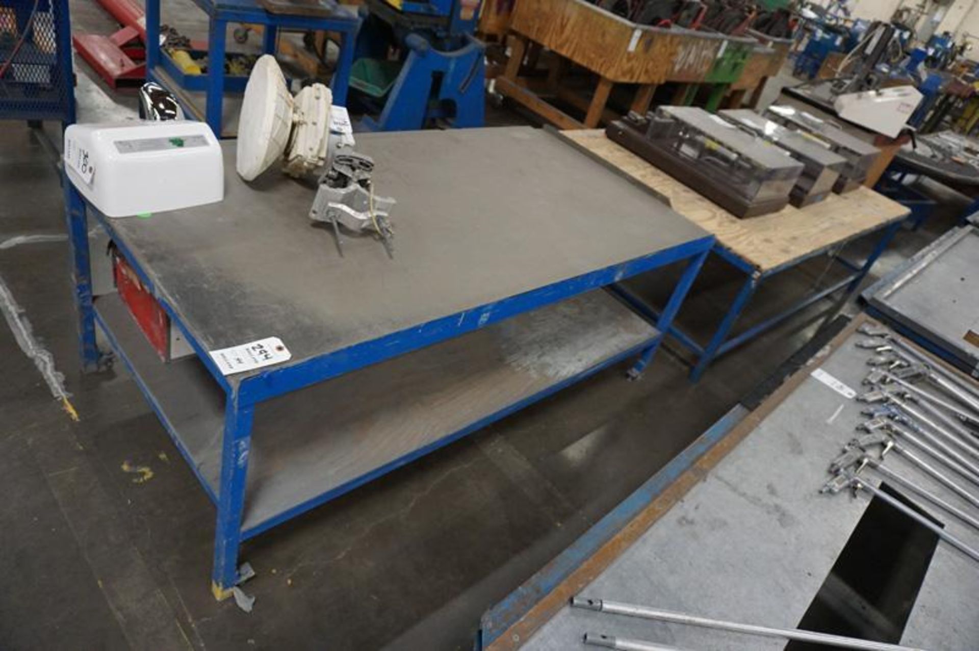 Lot (4) Steel Work Tables, Varied sizes NO CONTENTS