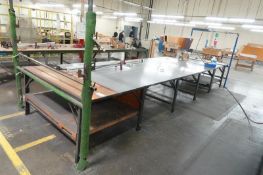 Industrial Fabric Cutting Station with (2) Steel Cutting Lines and (2) Eastman Unisafe Electric Cutt