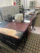 (5) Desks, (2) HP printers, (2) Monitors and office supplies