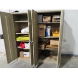 (2) Six Foot Metal Cabinets & Contents including Safety Signs, Towel Dispensers