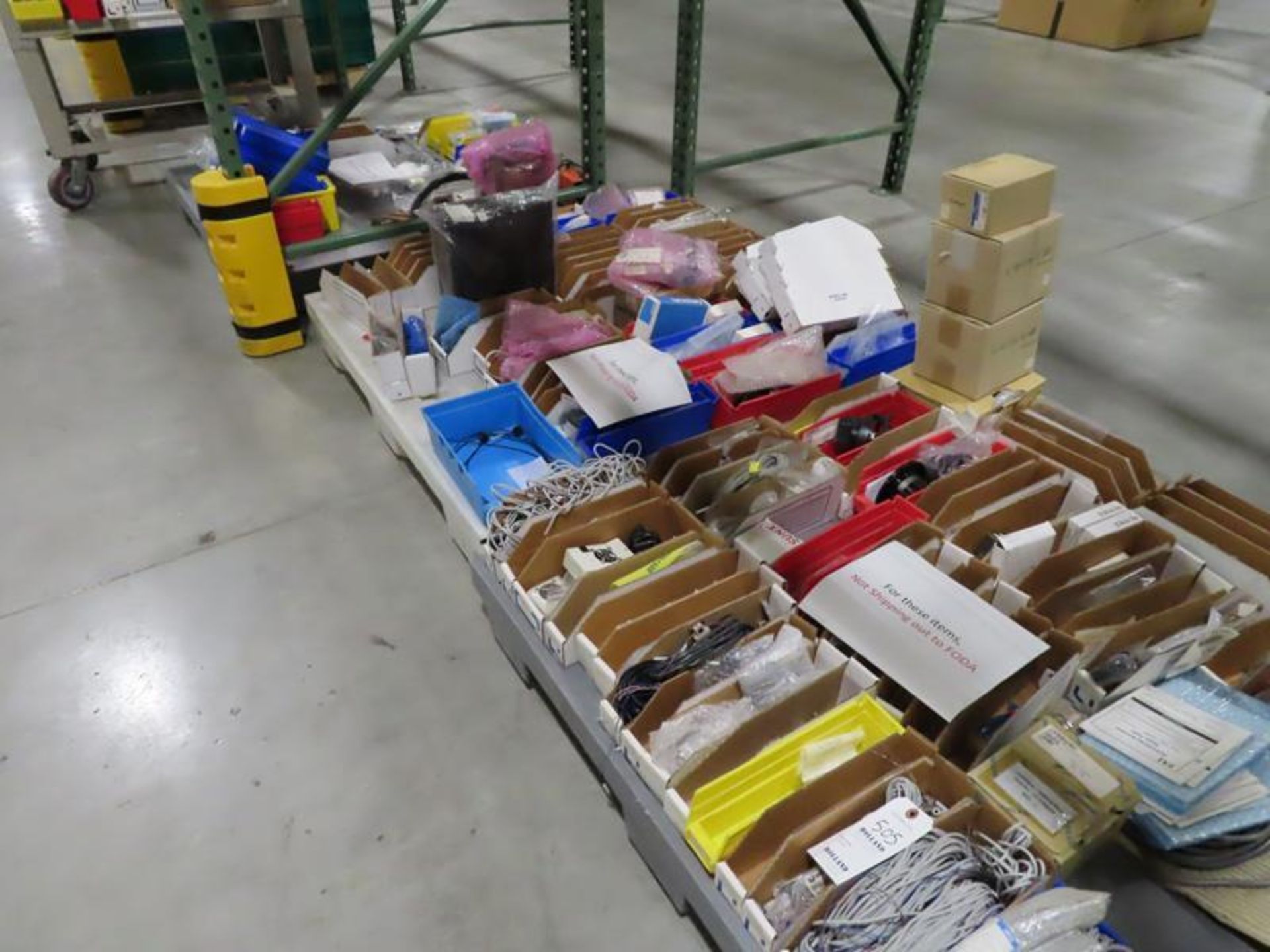 Spill Kits, Misc Keyance, Omiron and other parts, 3 plastic pallets and rolling cart