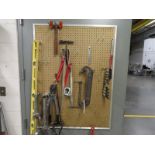 Wall Board with Tools, C Clamp, Wrenches, Hex Sockets, Level