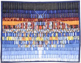 Abdoulaye Konaté (1953), Papillon bleu, assemblage de tissus imprimés, signé, 240x300 cm