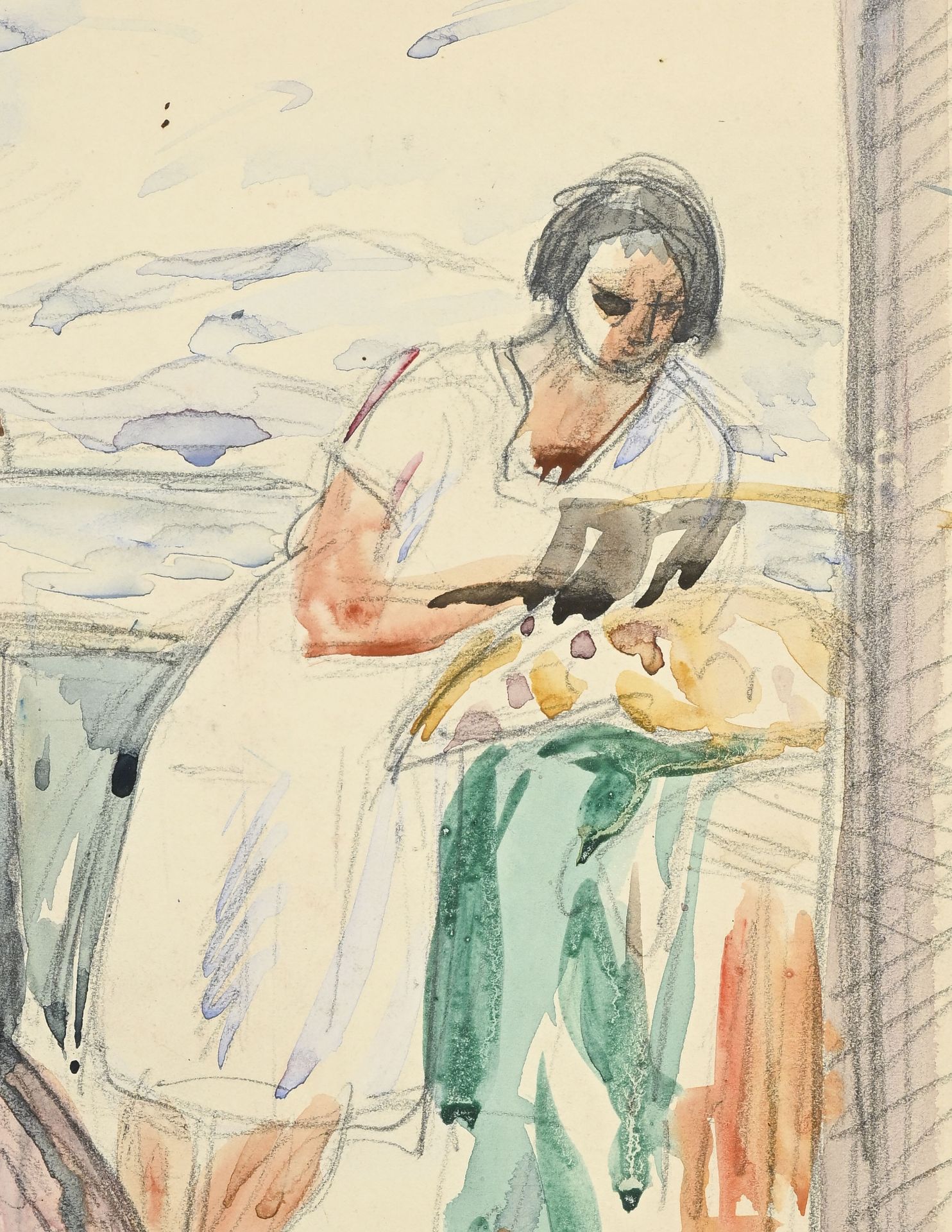 Henri Manguin (1874-1949), Deux femmes sur un balcon, 1923, aquarelle et crayon de graphite sur papi - Bild 3 aus 5