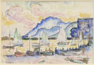 Paul Signac (1863-1935), Cannes, le port , 1925, aquarelle et encre sur papier, signée, 20,5x29,5 c