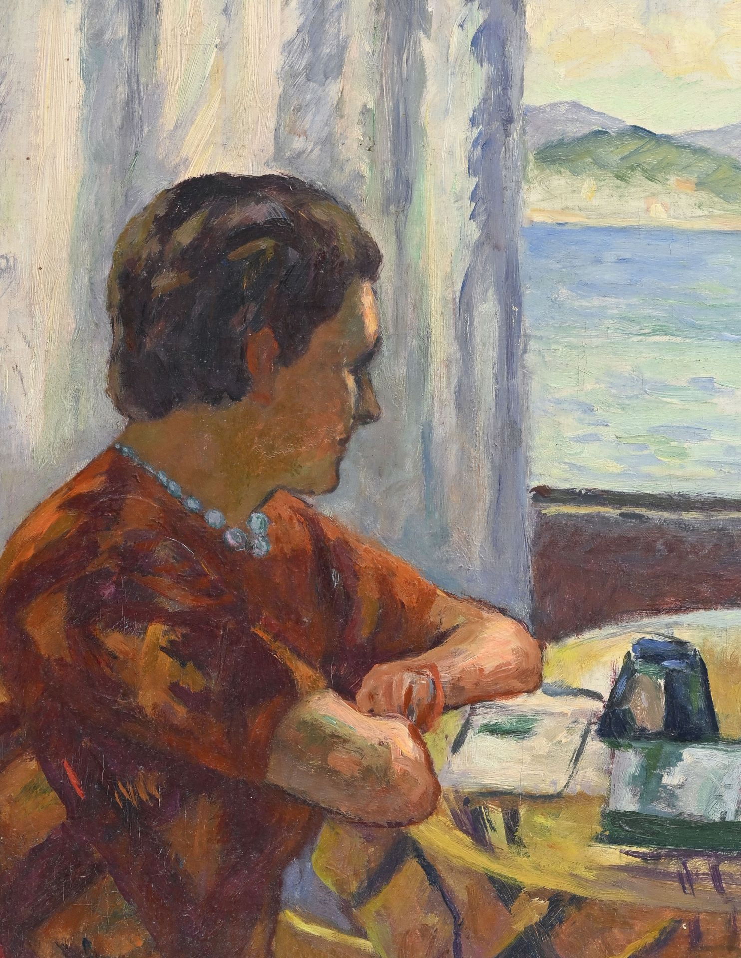 Henri Manguin (1874-1949), Odette devant la mer dans l'atelier de l'Oustalet , été 1938, huile sur - Image 2 of 4