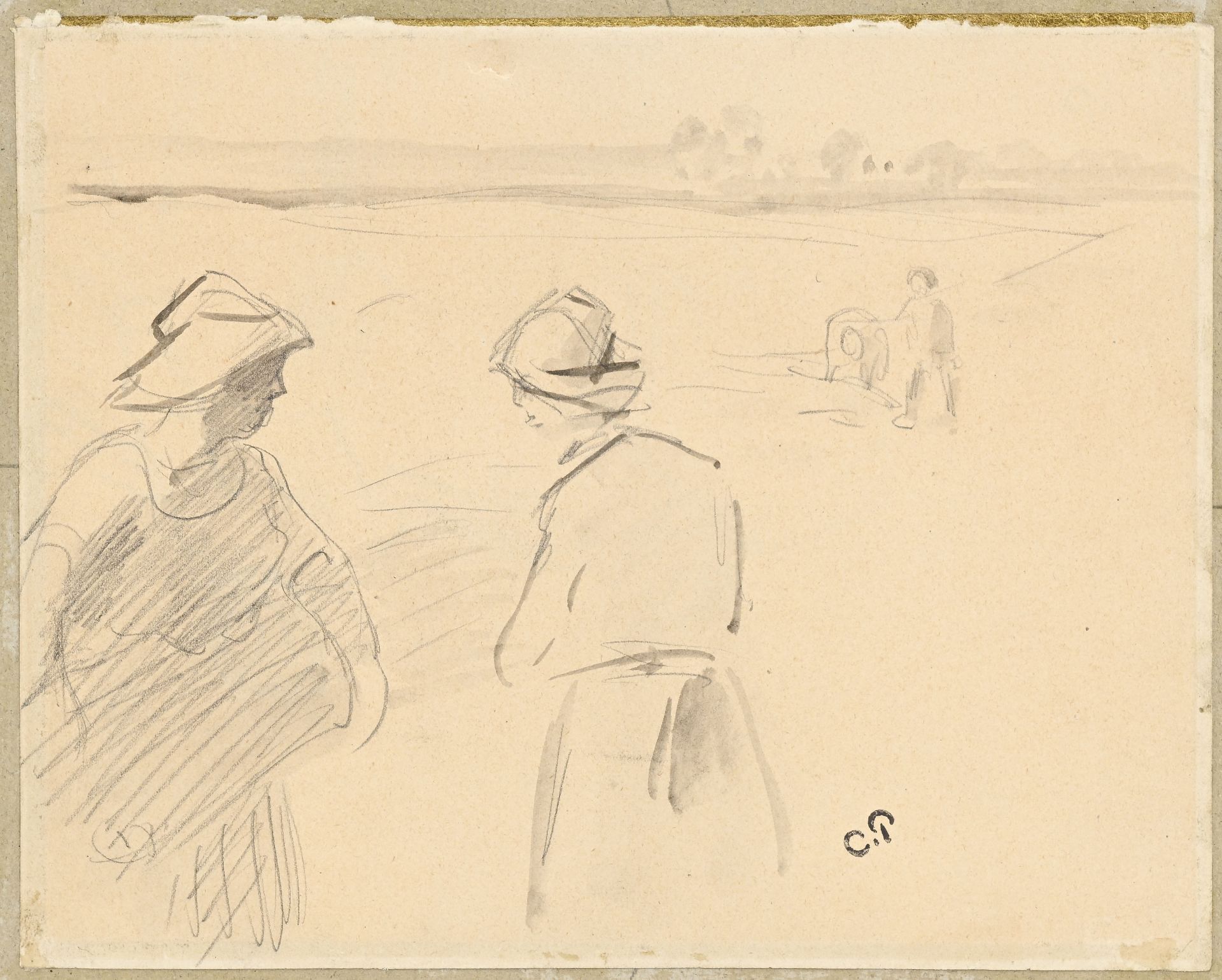 Camille Pissarro (1830-1903), Etudes de personnages, dessin recto-verso, estampillé C.P (L613B) su - Bild 6 aus 7