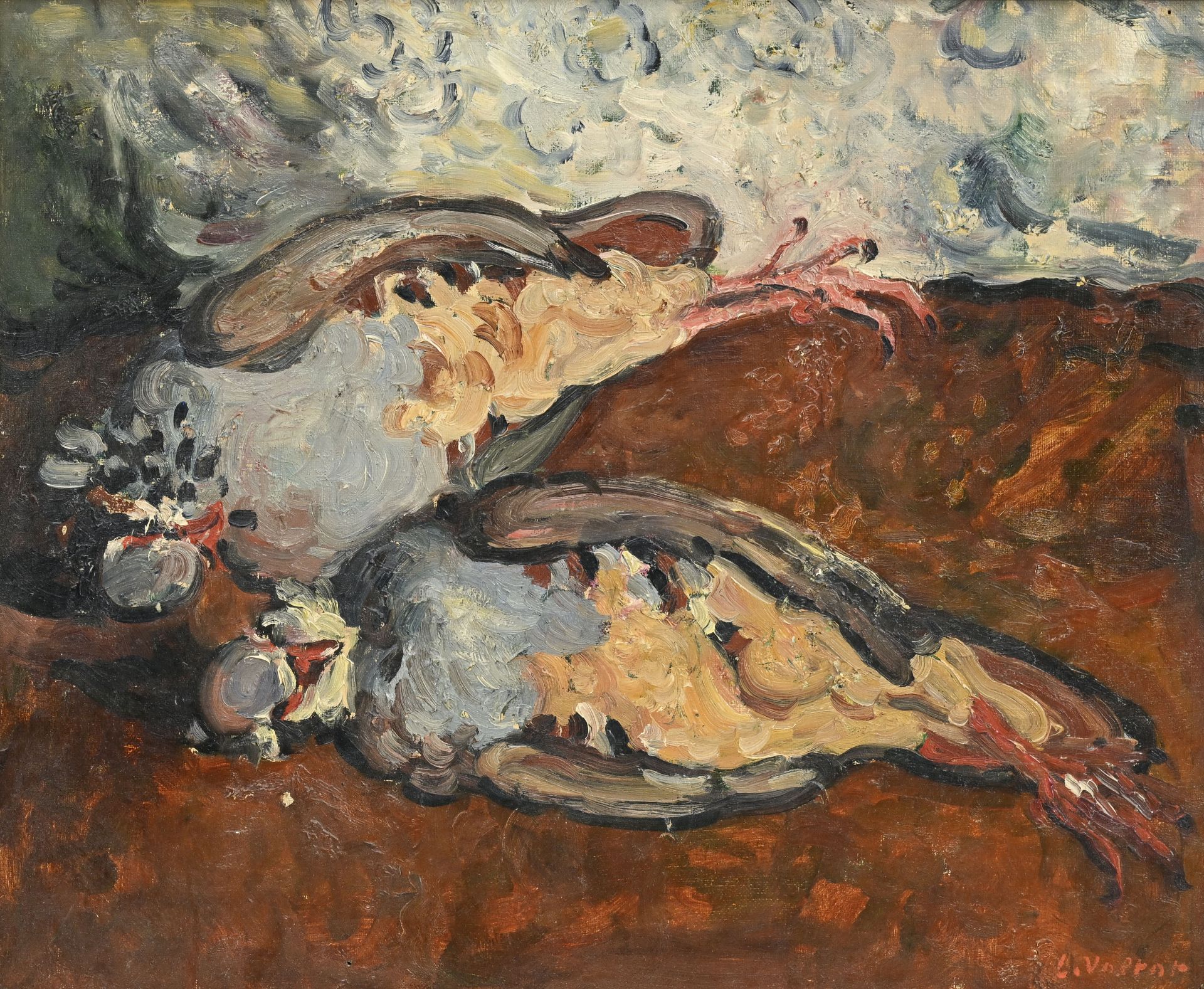 Louis Valtat (1869-1952), Nature morte aux pigeons, huile sur toile, signée, 38x46 cm