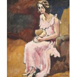 Louis Valtat (1869-1952), Jeune femme à la robe rose, huile sur toile, signée, 46x38 cm