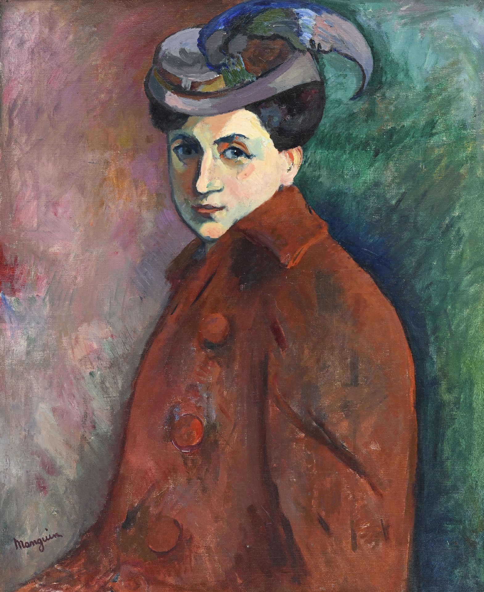 Henri Manguin (1874-1949), La femme au carrick, Jeanne , huile sur toile, signée, 73,5x60,5 cm