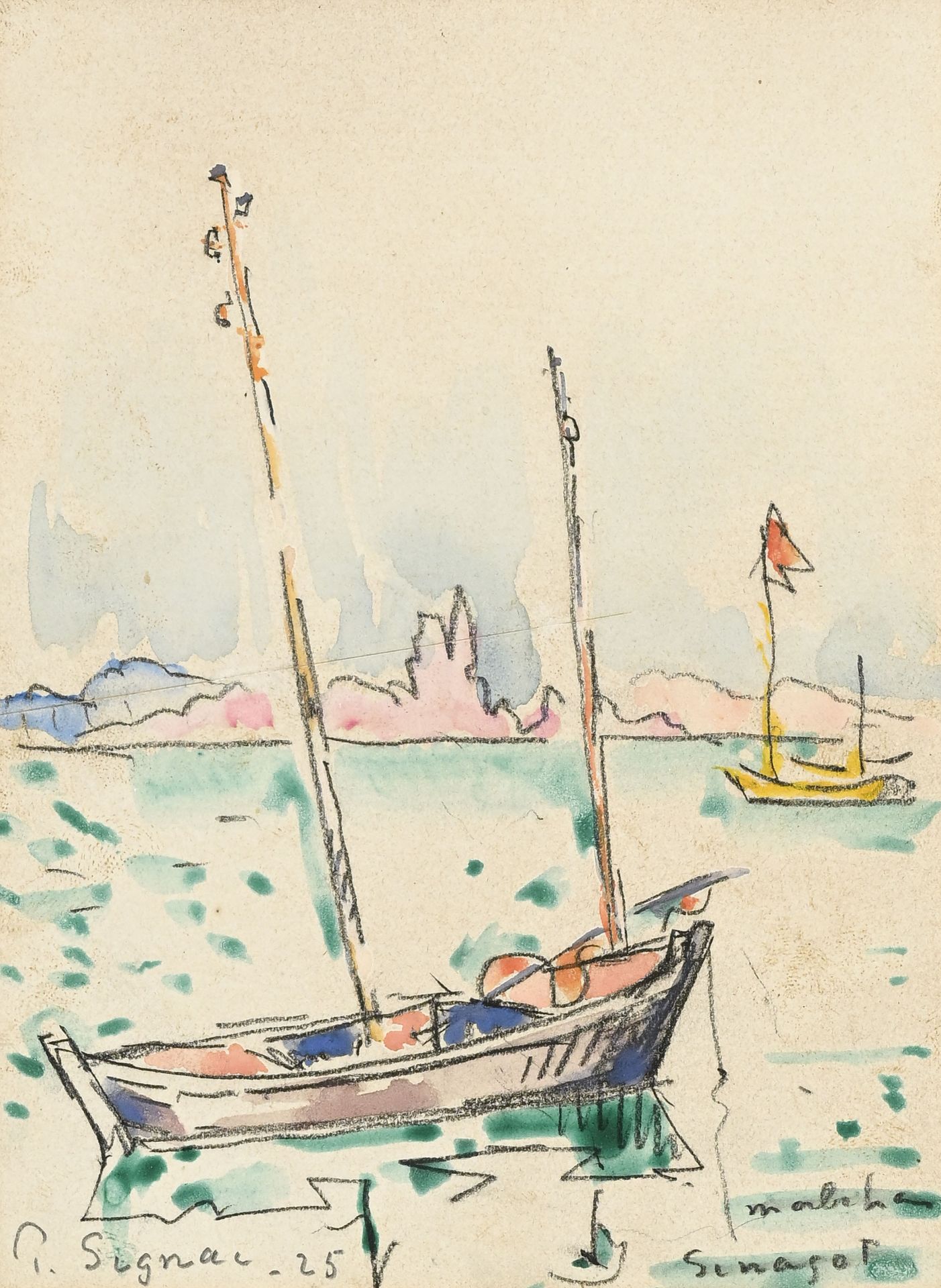 Paul Signac (1863-1935), Le Trieux (un sinagot du Morbihan) , 1925, aquarelle, signée, datée et ann