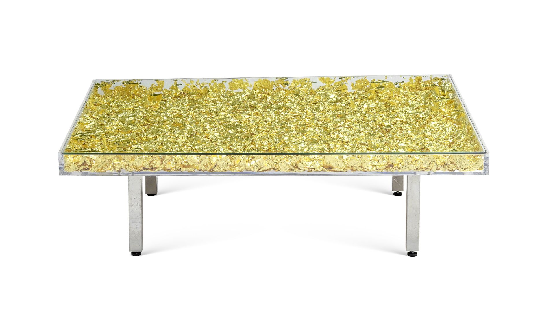 Yves Klein (1928-1962), Table d'Or , technique mixte (verre, plexiglas, piètement en métal et feuil