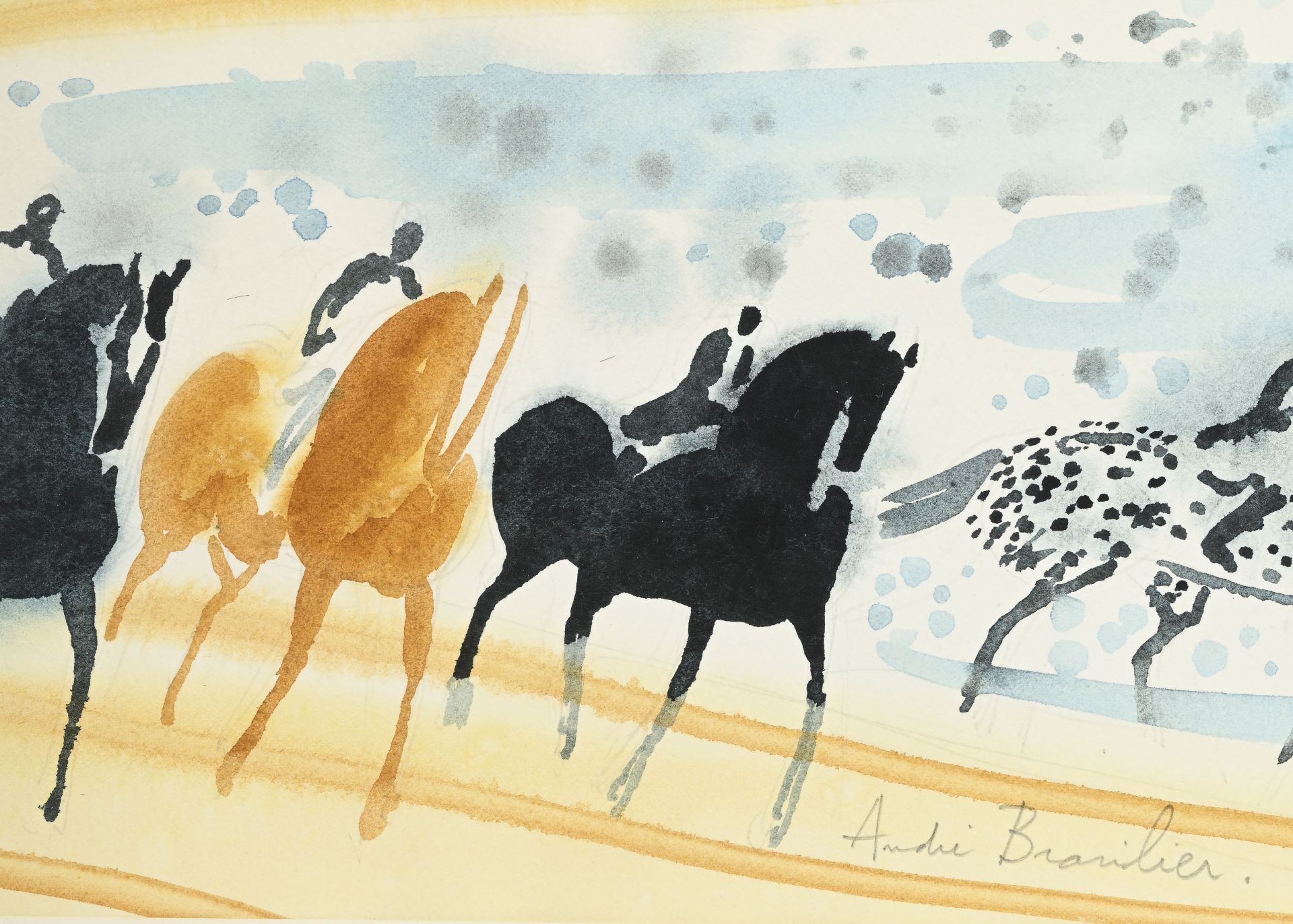 André Brasilier (1929), Cavaliers, aquarelle et crayon de graphite sur papier, signé, 31x43,5 cm - Bild 3 aus 5