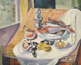 Henri Manguin (1874-1949), Coquilles Saint-Jacques et rougets , 1920, huile sur toile, signée, 60x7