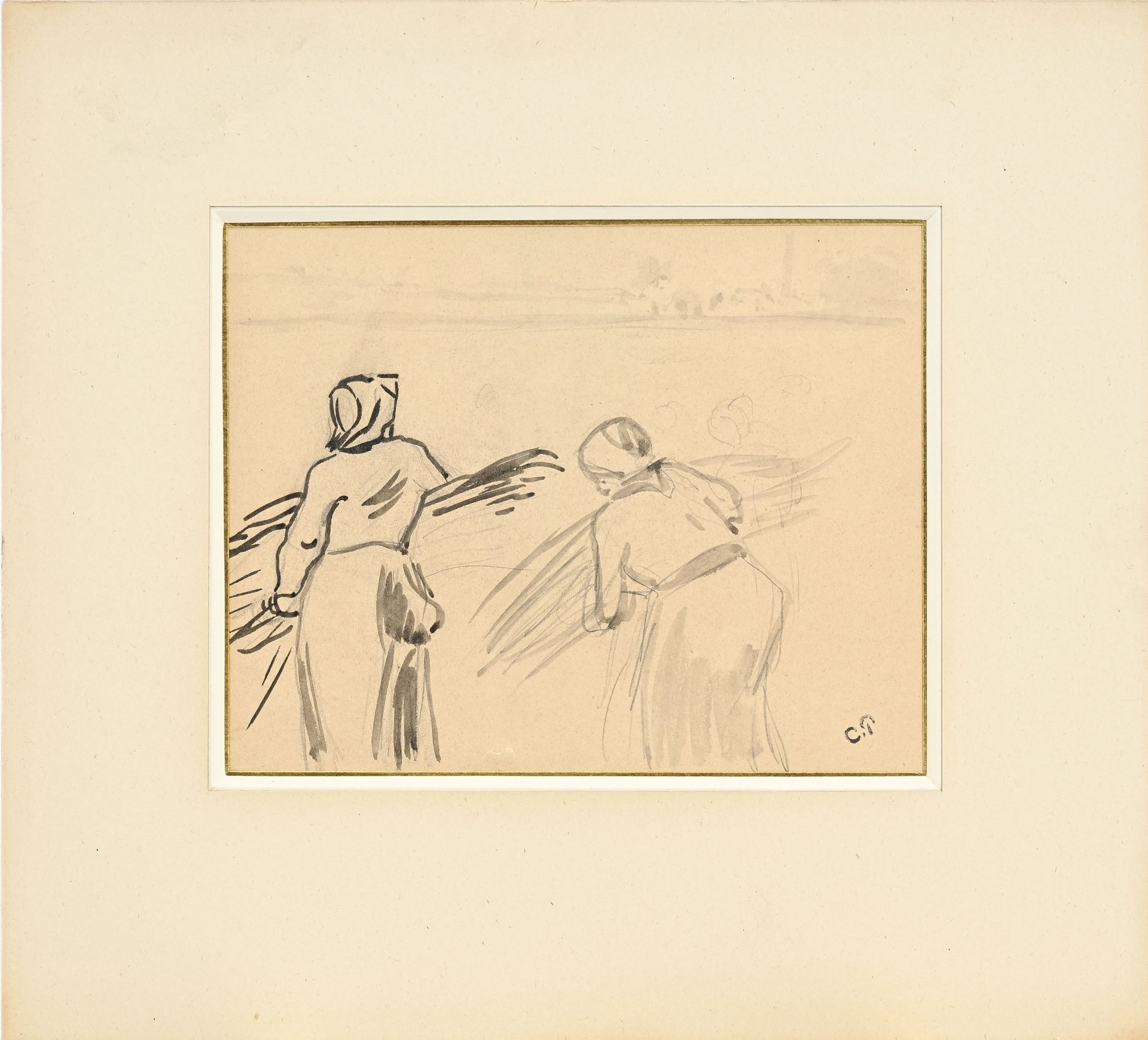 Camille Pissarro (1830-1903), Etudes de personnages, dessin recto-verso, estampillé C.P (L613B) su - Image 2 of 7