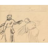 Camille Pissarro (1830-1903), Etudes de personnages, dessin recto-verso, estampillé C.P (L613B) su