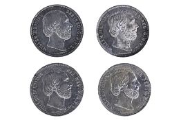 NETHERLANDS 2 1/2 GULDEN 1858, 1866, 1868, 1874 (4)