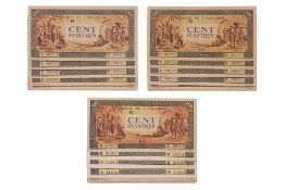 A GROUP OF FRENCH INDOCHINA 100 PIASTRES CONSECUTIVE NUMBERS