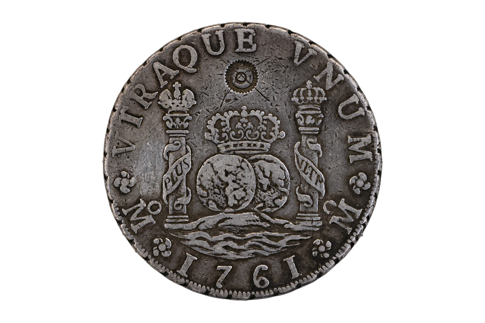 MEXICO 8 REALES PILLAR 1761 COUNTERMARK - Image 2 of 2