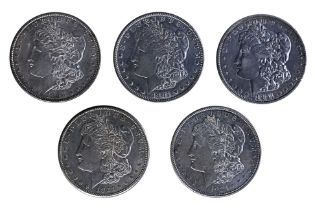 A GROUP OF UNITED STATES MORGAN DOLLARS (5)