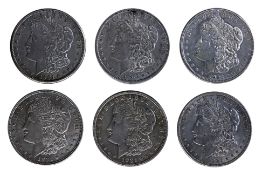 A GROUP OF UNITED STATES MORGAN DOLLARS (6)