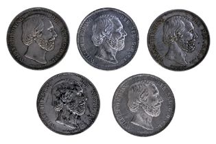 NETHERLANDS 2 1/2 GULDEN 1870, 1872, 1873, 1874 (5)