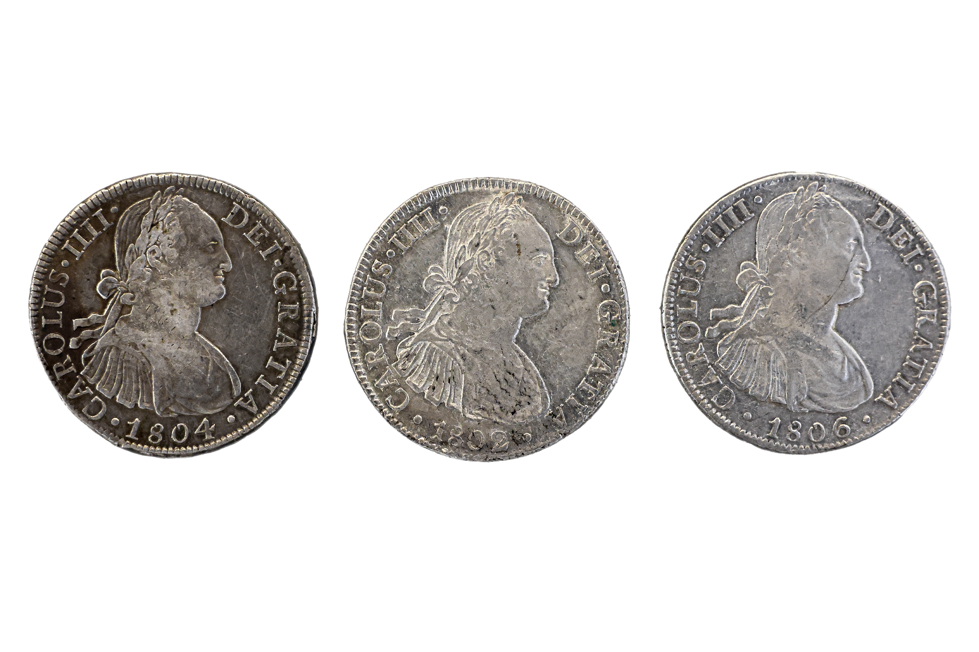 MEXICO 8 REALES 1802, 1804, 1806 (3)