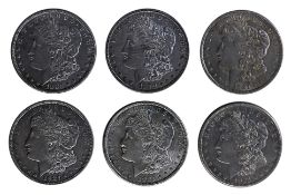 A GROUP OF UNITED STATES MORGAN DOLLARS (6)