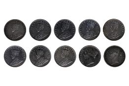 AN ASSORTED GROUP OF INDIA ONE RUPEE 1840-1918 (10)