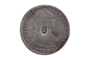 PERU 8 REALES 1792 GEORGE III COUNTERMARK