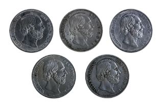 NETHERLANDS 2 1/2 GULDEN 1850, 1851, 1852, 1854, 1854/2 (5)