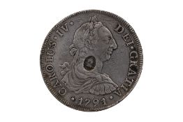 PERU 8 REALES 1791 GEORGE III COUNTERMARK