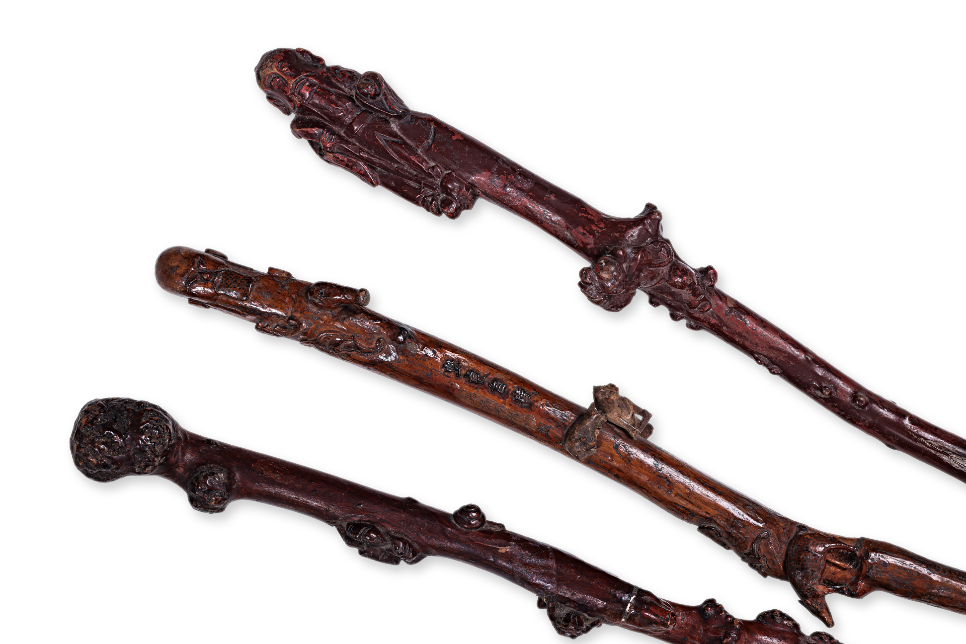 THREE CHINESE ROOTWOOD WALKING STICKS - Image 2 of 2