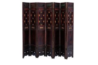 A CHINESE CARVED WOOD SEVEN FOLD SCREEN