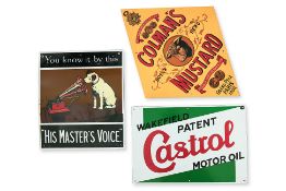 A GROUP OF THREE REPRODUCTION ENAMEL ADVERTISING SIGNS