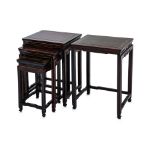 A SET OF THREE HARDWOOD NESTING TABLES AND ONE SIMILAR