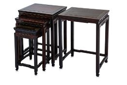 A SET OF THREE HARDWOOD NESTING TABLES AND ONE SIMILAR