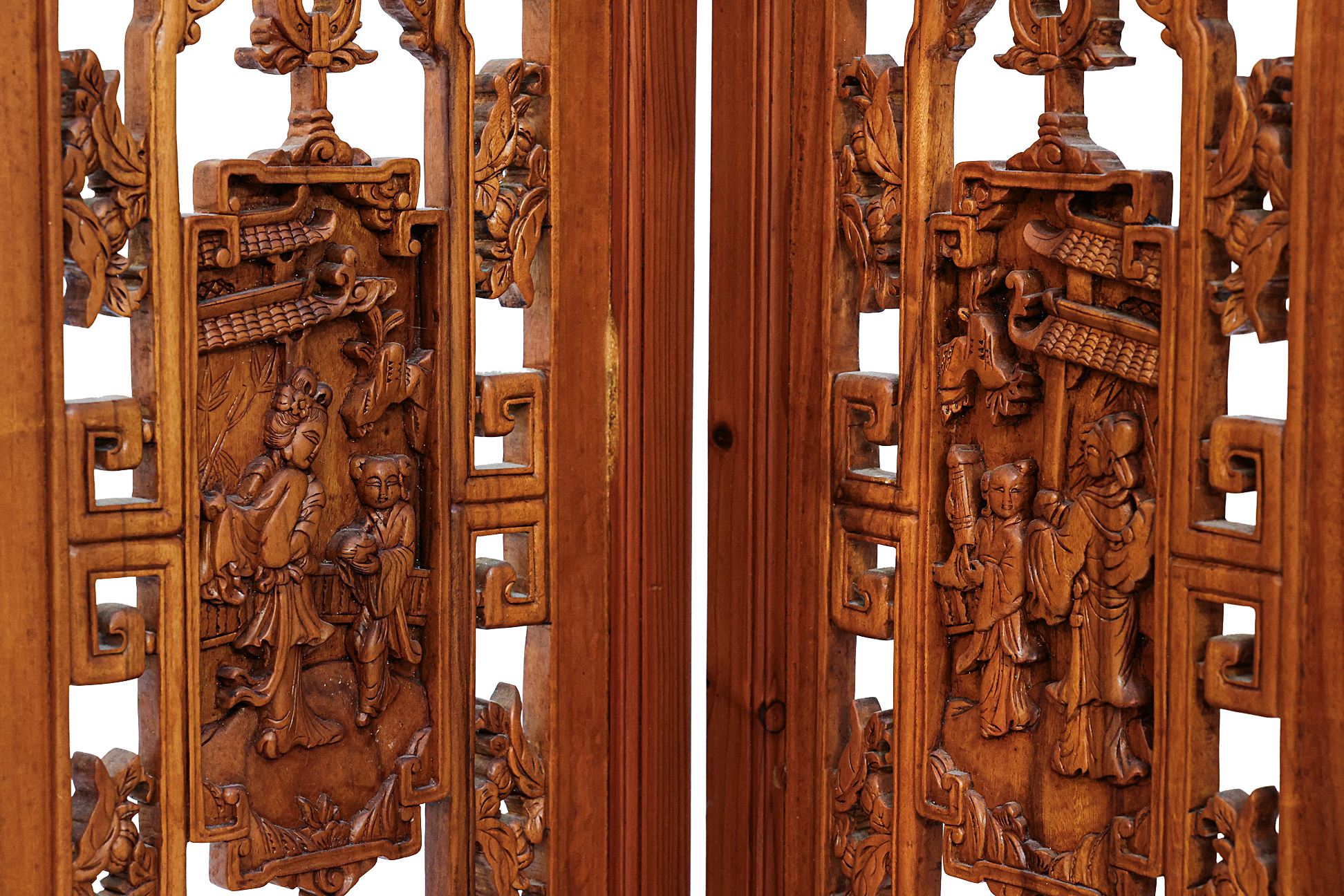 A CHINESE FOUR PANEL SCREEN - Image 2 of 2