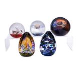 A GROUP OF FIVE SELKIRK GLASS PAPERWEIGHTS