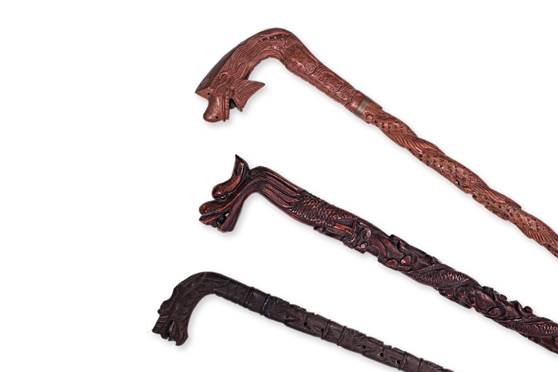 A GROUP OF FIVE DRAGON WALKING STICKS - Image 2 of 3