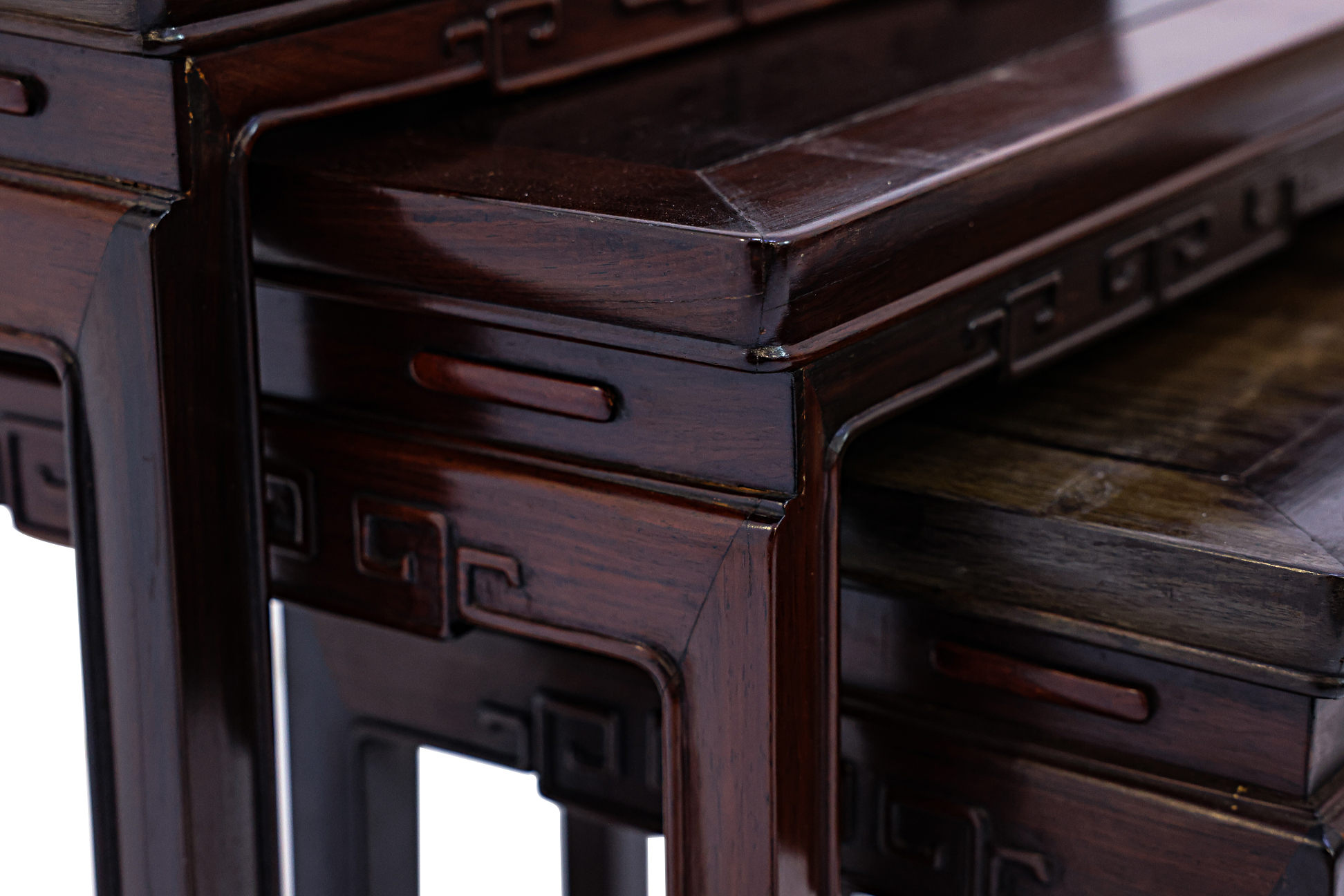 A SET OF THREE HARDWOOD NESTING TABLES AND ONE SIMILAR - Image 3 of 3