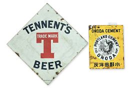A TENNENT'S BEER ENAMEL ADVERTISING SIGN AND ONE OTHER