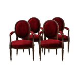 A SET OF ANTIQUE FOUR FRENCH FAUTEUIL ARMCHAIRS