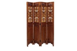 A CHINESE FOUR PANEL SCREEN