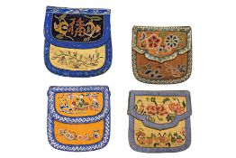 FOUR SILK EMBROIDERED PURSES