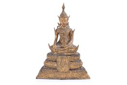 A THAI GILT BRONZE SEATED BUDDHA