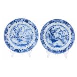 A PAIR OF BLUE AND WHITE PORCELAIN LANDSCAPE PLATES